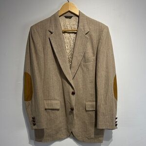 Tan Pinstrile Tweed Taupe Blazer for Oversized French Vibes